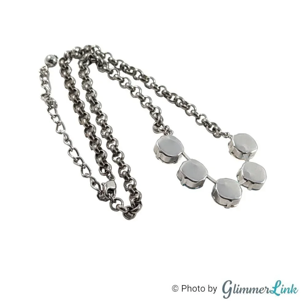 Sparkling Blue & Clear Cushion Crystal Silver Tone Necklace